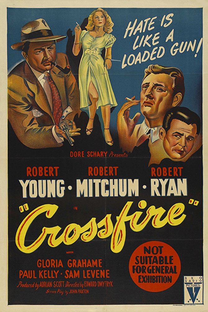 Crossfire (1947) poster noir classic drama robert ryan mitchum young