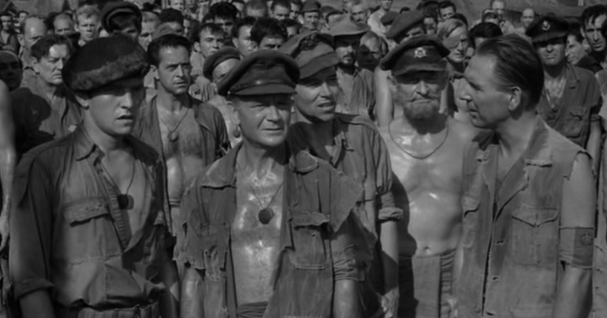 King Rat (1965) pow camp ww2 prisoner line up john mills Tom Courtenay
