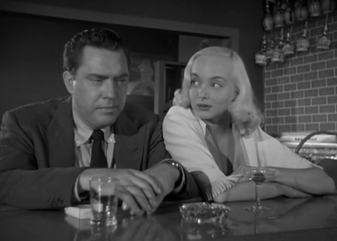 Shield for Murder (1954) bar drinking edmond o'brien flirtatious lady (Carolyn Jones)