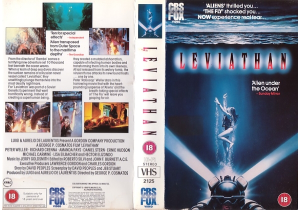 Leviathan (1989) Peter Weller Richard Crenna sci-fi aliens horror vhs video cassette cover box