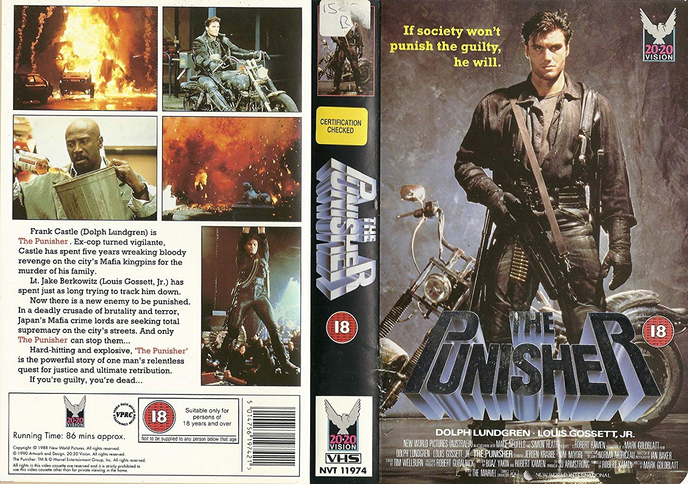 The Punisher (1989) Dolph Lundgren Marvel VHS cassette video tape rental 80s action