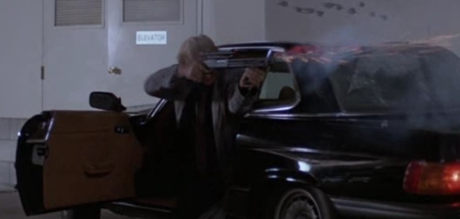 Wanted Dead or Alive (1986) Rutger Hauer Bounty Hunter shotgun blast smoke car gun fight car park